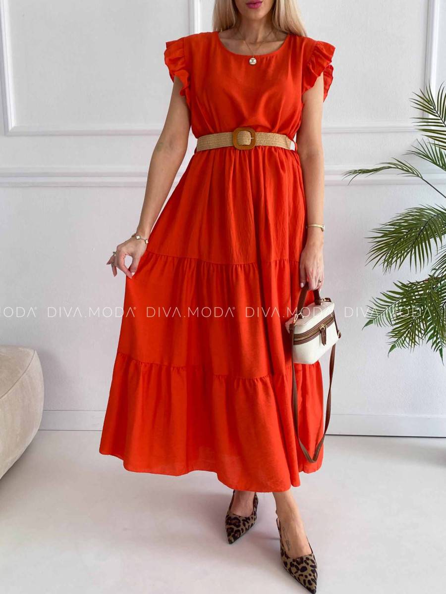 Maxi šaty s prešívaním a opaskom Adel coral P 141