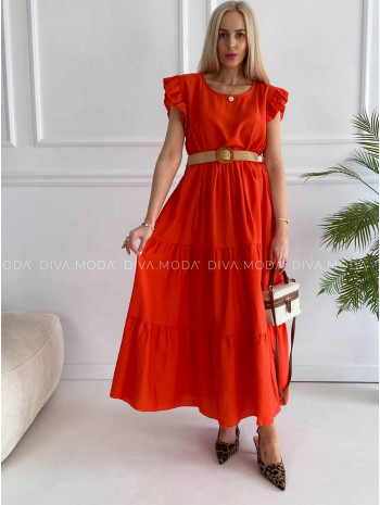 Maxi šaty s prešívaním a opaskom Adel coral P 141