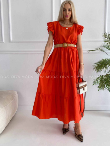 Maxi šaty s prešívaním a opaskom Adel coral P 141