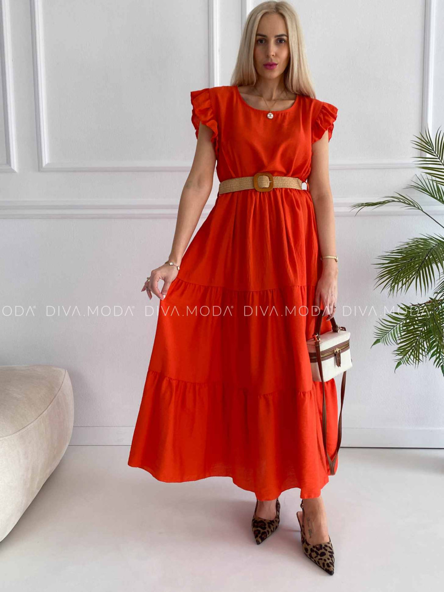 Maxi šaty s prešívaním a opaskom Adel coral P 141