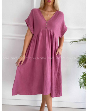 Mušelínové oversize šaty s V - výstrihom staroružové K 393