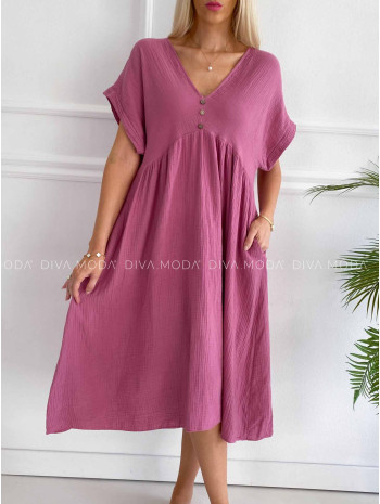 Mušelínové oversize šaty s V - výstrihom staroružové K 393