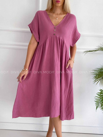 Mušelínové oversize šaty s V - výstrihom staroružové K 393