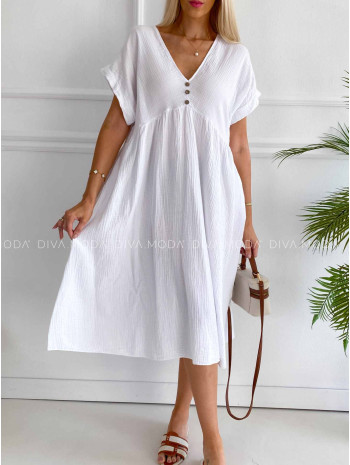 Mušelínové oversize šaty s V - výstrihom biele K 393