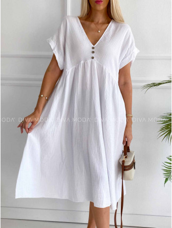 Mušelínové oversize šaty s V - výstrihom biele K 393