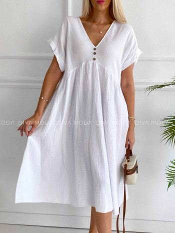 Mušelínové oversize šaty s V - výstrihom biele K 393