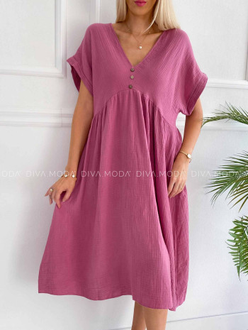 Mušelínové oversize šaty s V - výstrihom staroružové K 393