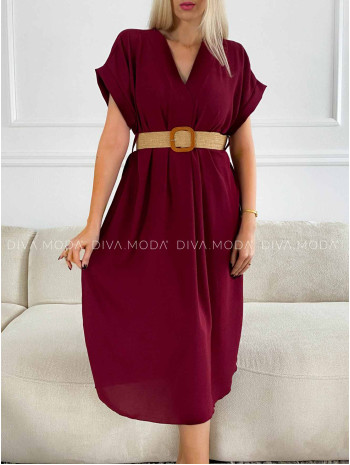 Ležérne midi šaty s opaskom Sanny Burgundy K 343