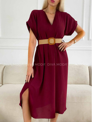 Ležérne midi šaty s opaskom Sanny Burgundy K 343