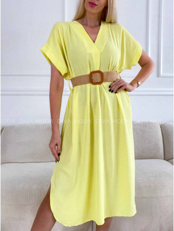 Ležérne midi šaty s opaskom Sanny žltá K 343