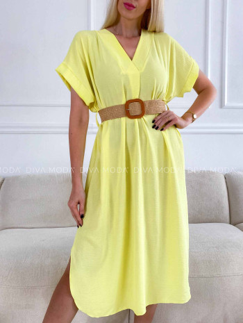 Ležérne midi šaty s opaskom Sanny žltá K 343