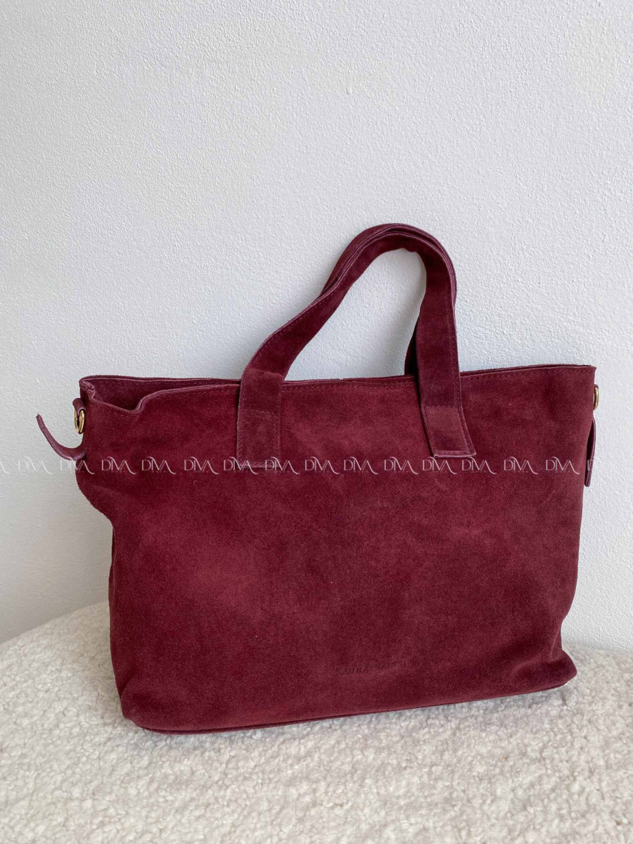 Kožená Shopper kabelka z brúsenej kože burgundy