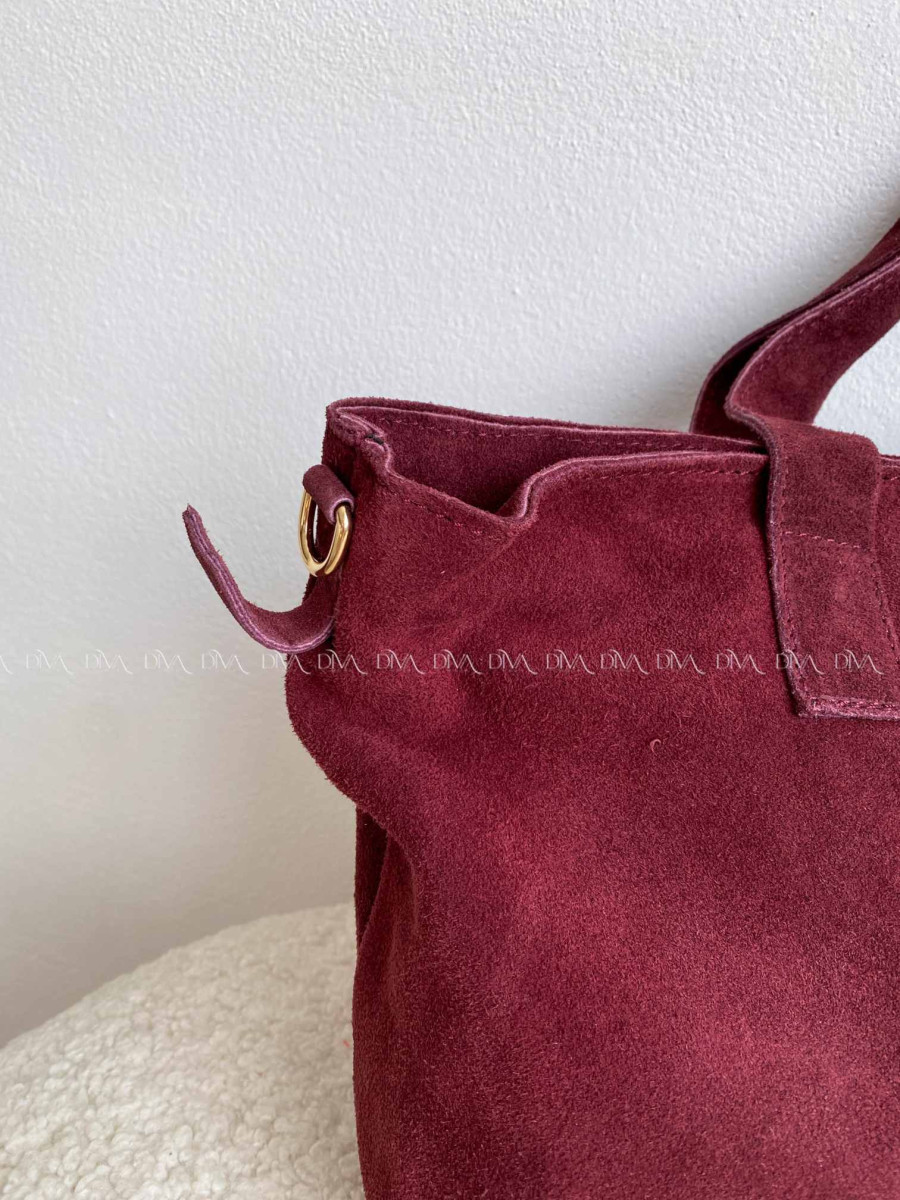 Kožená Shopper kabelka z brúsenej kože burgundy