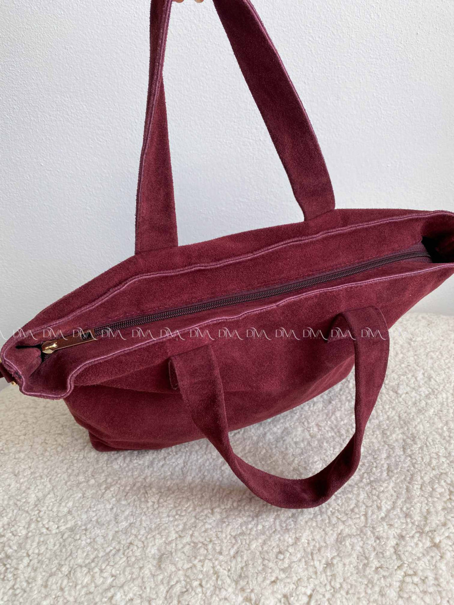 Kožená Shopper kabelka z brúsenej kože burgundy