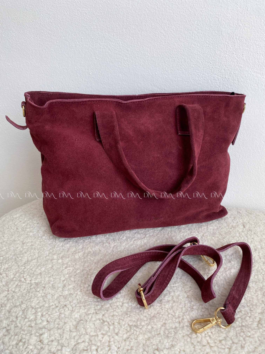 Kožená Shopper kabelka z brúsenej kože burgundy