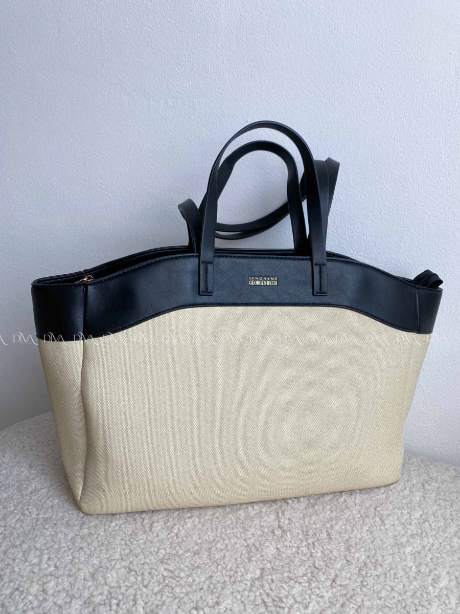 Veľká shopper kabelka z umelej kože ecru / čierna