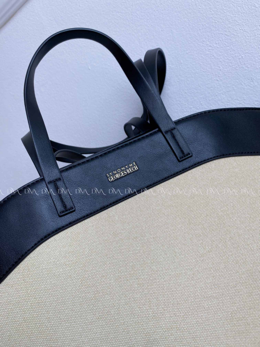 Veľká shopper kabelka z umelej kože ecru / čierna