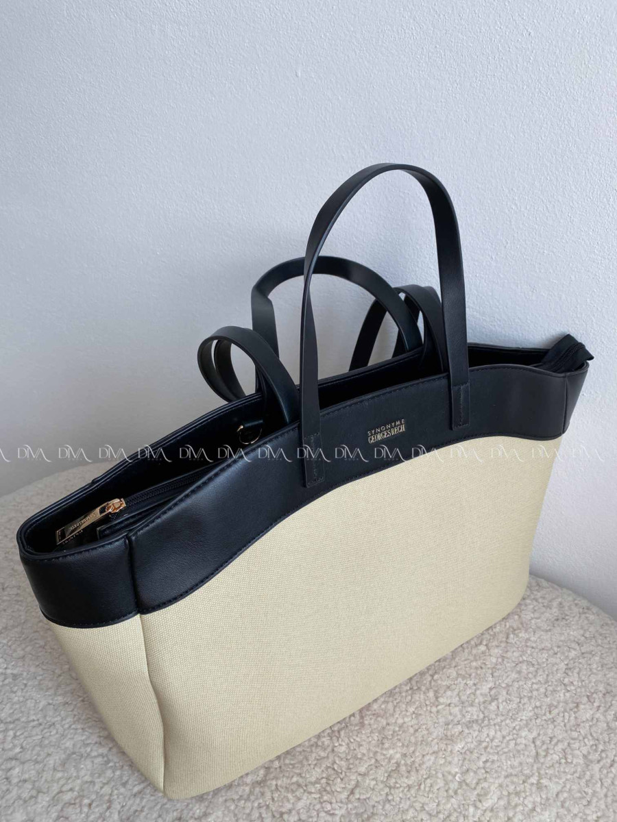 Veľká shopper kabelka z umelej kože ecru / čierna