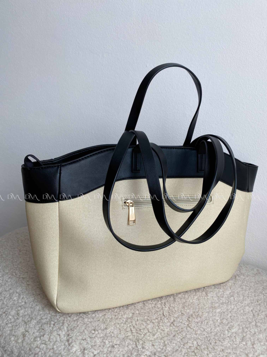 Veľká shopper kabelka z umelej kože ecru / čierna