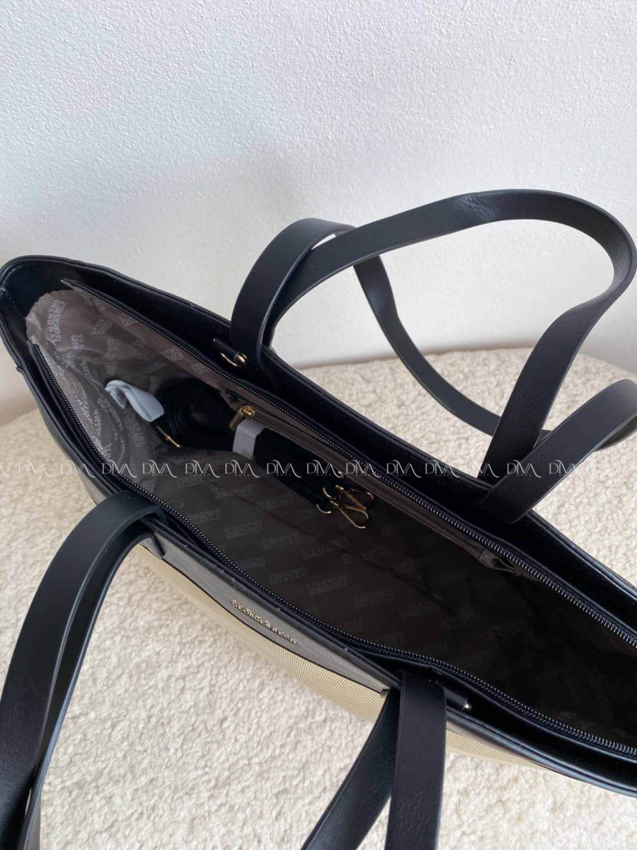 Veľká shopper kabelka z umelej kože ecru / čierna