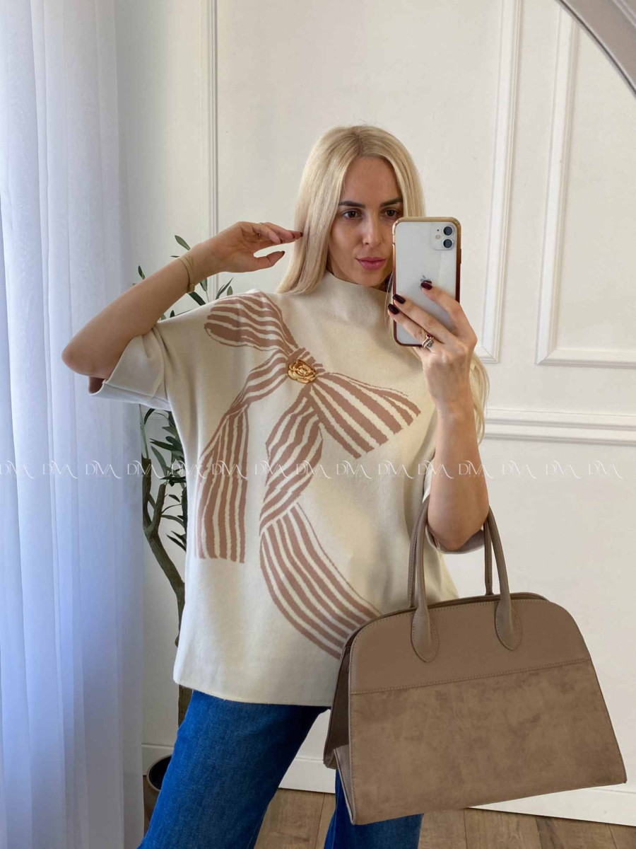 Sveter s mašľou vanilkový A 42