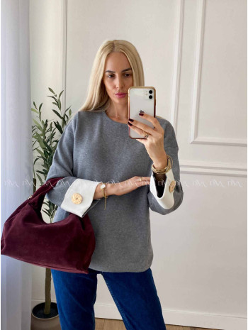 Sveter s gombíkmi na rukávoch sivý A 46