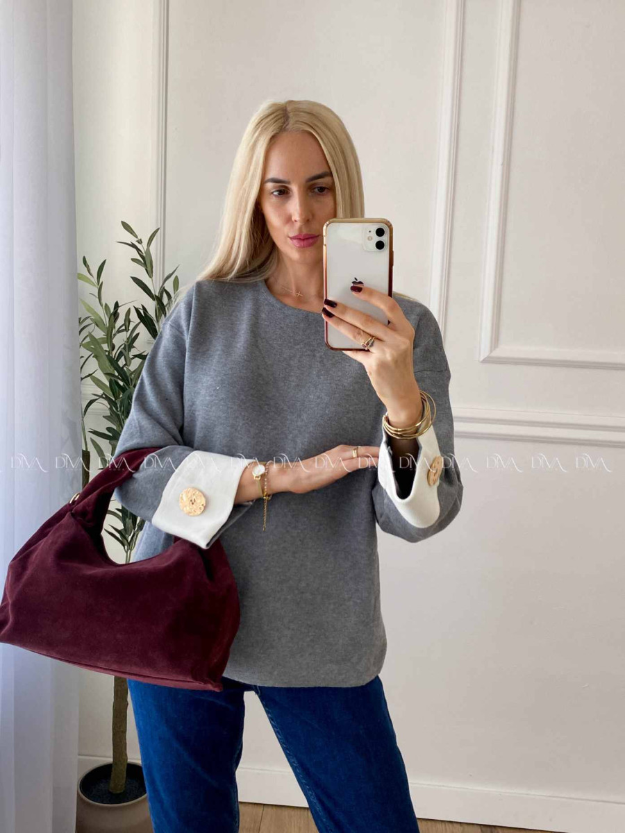 Sveter s gombíkmi na rukávoch sivý A 46