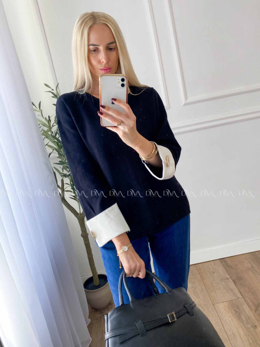 Sveter s gombíkmi na rukávoch čierny A 46