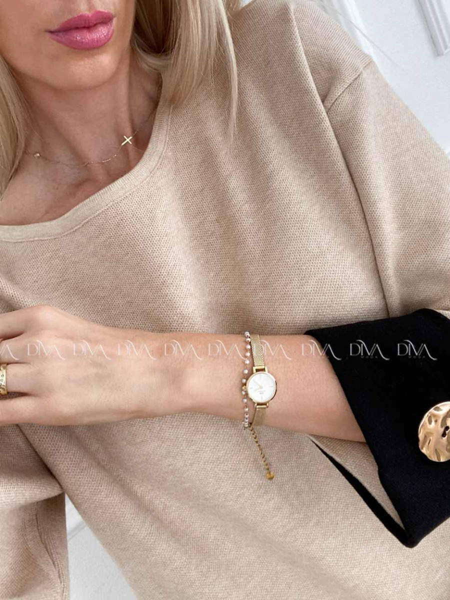 Sveter s gombíkmi na rukávoch vanilkovo - béžový A 46