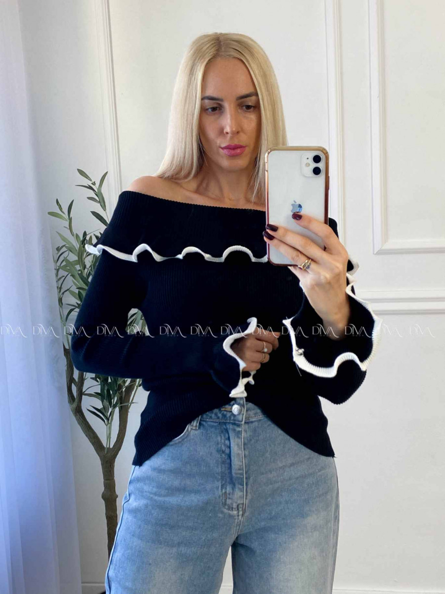 Sveter off shoulders s lemom čierny A 49