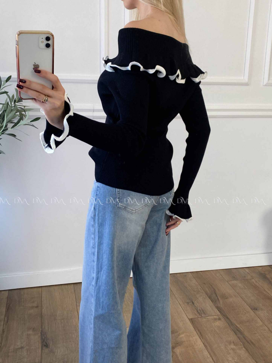 Sveter off shoulders s lemom čierny A 49