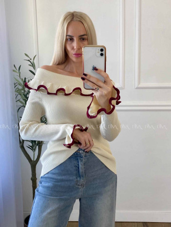 Sveter off shoulders s lemom vanilkový A 49