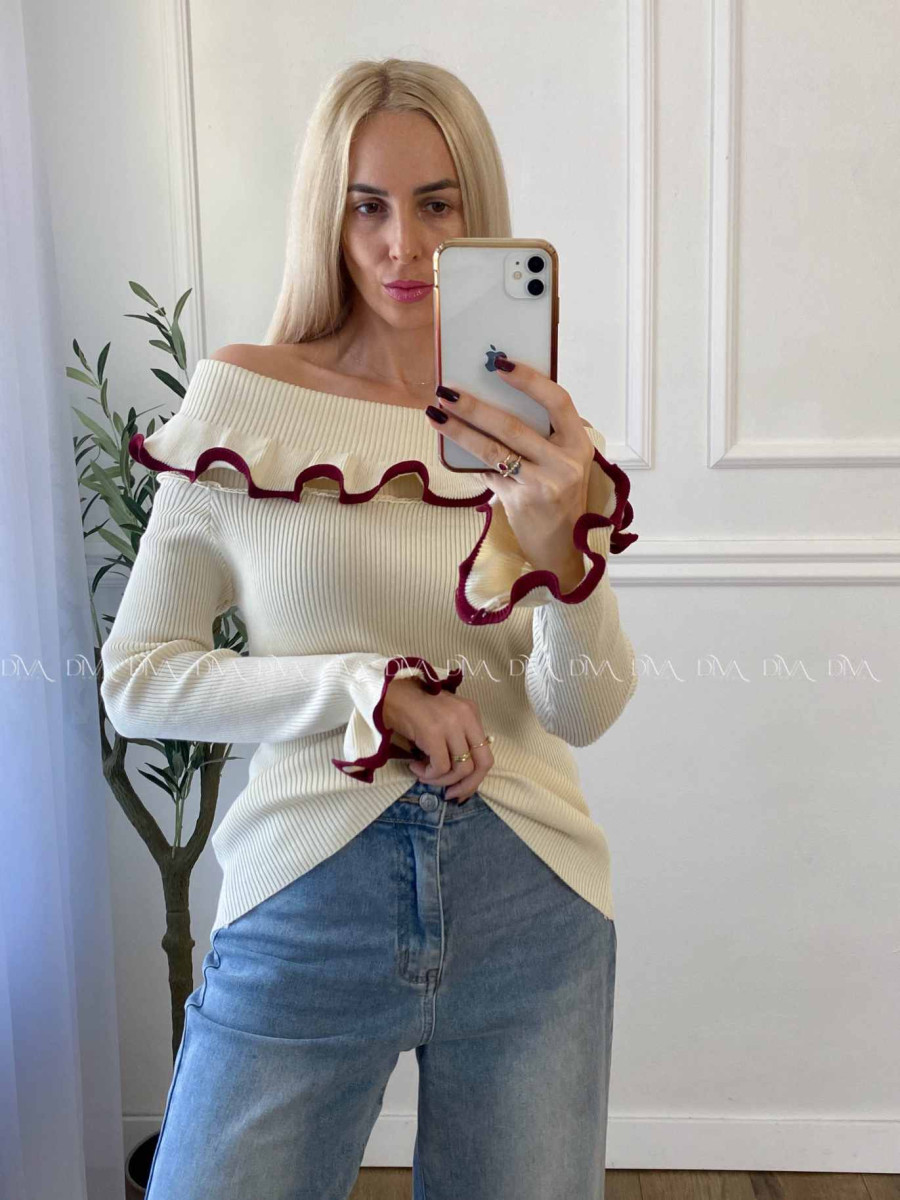 Sveter off shoulders s lemom vanilkový A 49