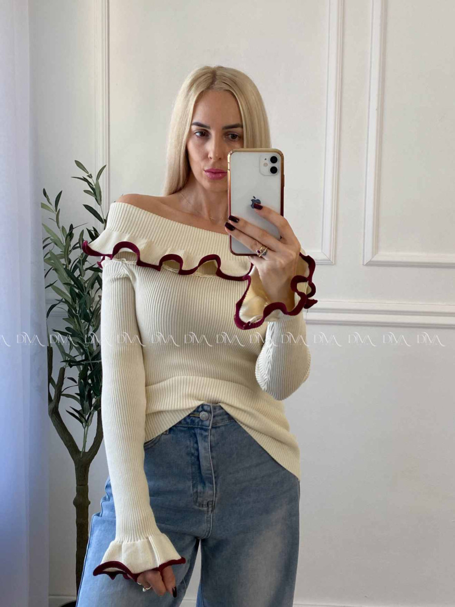 Sveter off shoulders s lemom vanilkový A 49