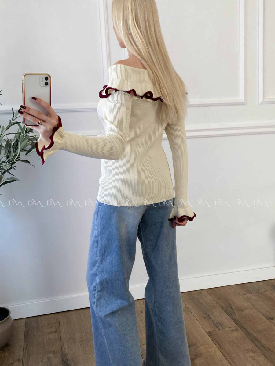 Sveter off shoulders s lemom vanilkový A 49