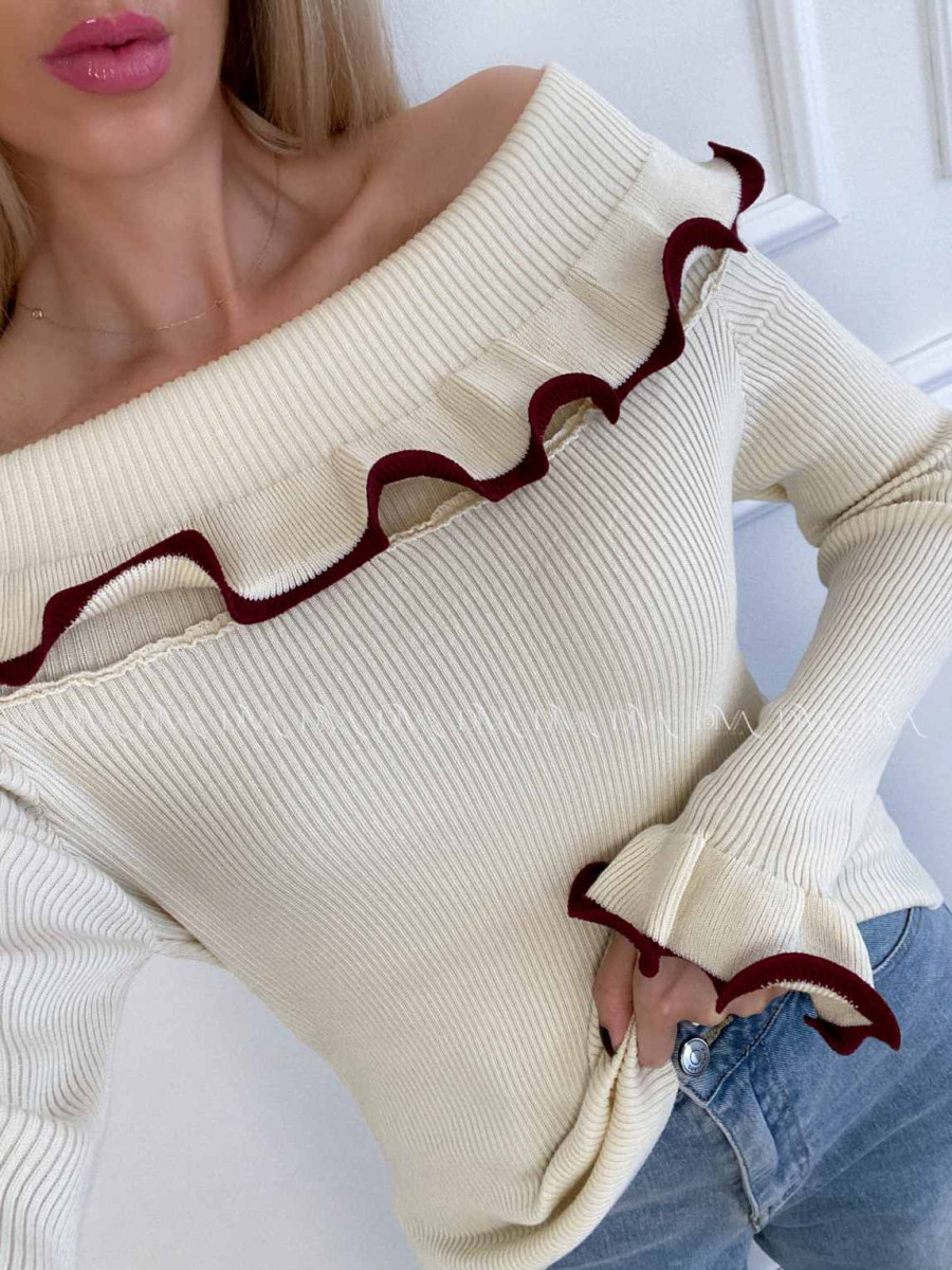 Sveter off shoulders s lemom vanilkový A 49