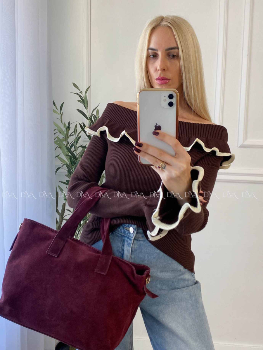 Sveter off shoulders s lemom čokoládový A 49