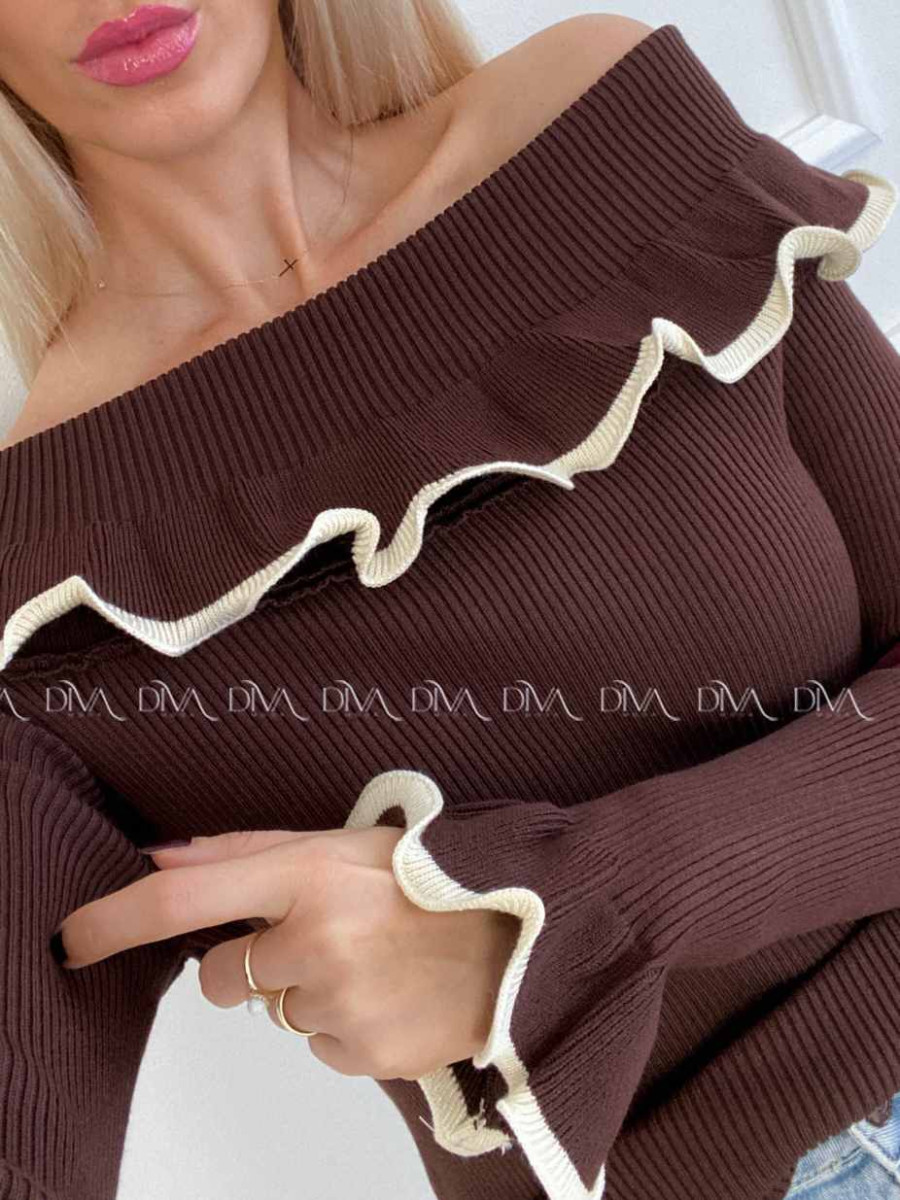 Sveter off shoulders s lemom čokoládový A 49