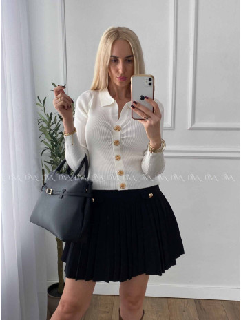 Sveter s golierom a ružičkovými gombíkmi biely A 43