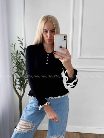 Sveter s kamienkovými gombíkmi a lemom čierny A 48