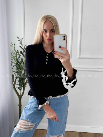 Sveter s kamienkovými gombíkmi a lemom čierny A 48