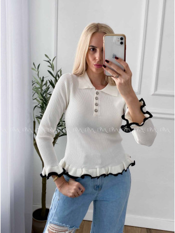 Sveter s kamienkovými gombíkmi a lemom biely A 48