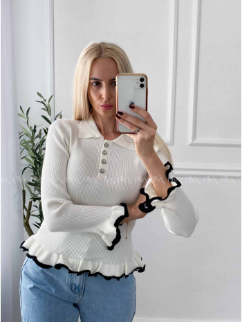 Sveter s kamienkovými gombíkmi a lemom biely A 48