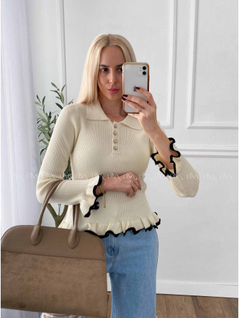 Sveter s kamienkovými gombíkmi a lemom vanilkový A 48