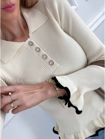 Sveter s kamienkovými gombíkmi a lemom vanilkový A 48