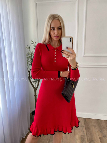 Úpletové šaty s perličkovými gombíkmi Daisy červené A 32