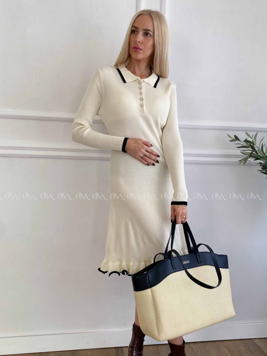 Úpletové šaty s perličkovými gombíkmi Daisy maslové A 32