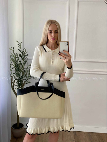 Úpletové šaty s perličkovými gombíkmi Daisy maslové A 32