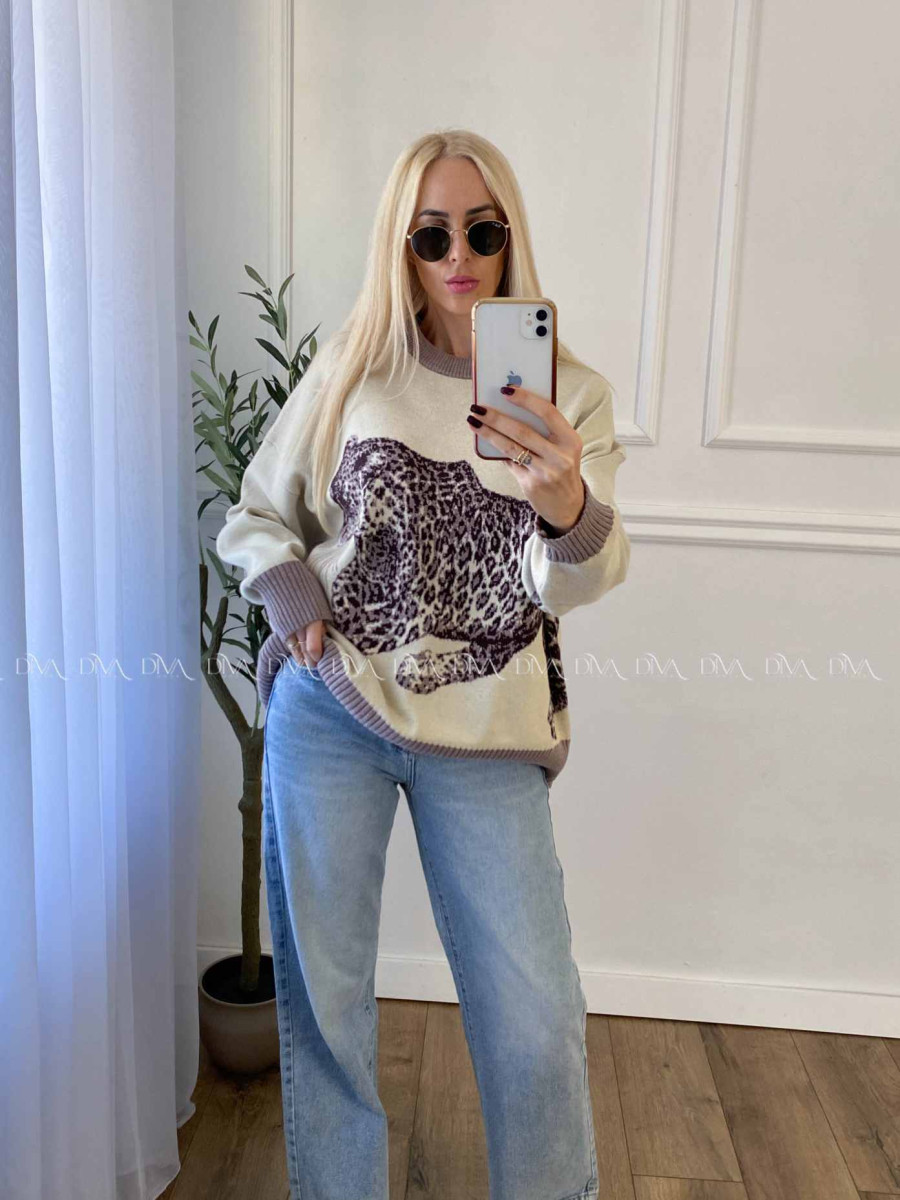 Oversize sveter Leopard vanilla A 16