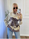 Oversize sveter Leopard vanilla A 16